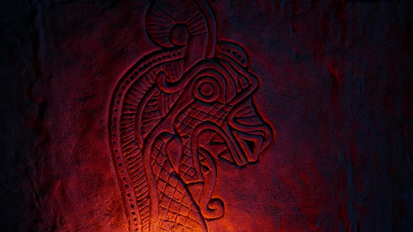 Viking Creature Rock Carving Lit Up