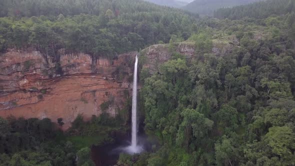 Dramatic flow Lone Creek Falls in South Africa drop seventy meters