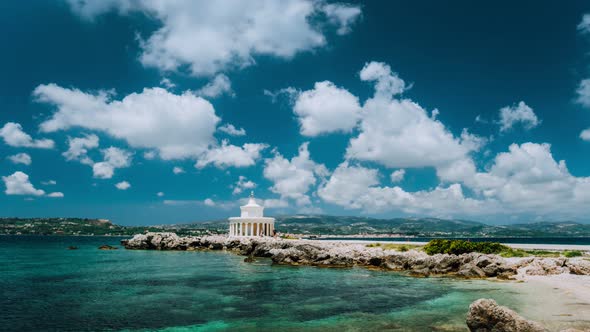 Beautiful Cloudscape Over Lighthouse of St, Theodore at Argostoli, Time Lapse, Kefalonia Island