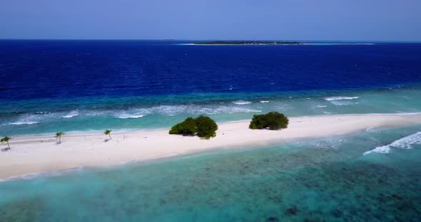 Tropical aerial clean view of a summer white paradise sand beach and aqua blue ocean background in 4