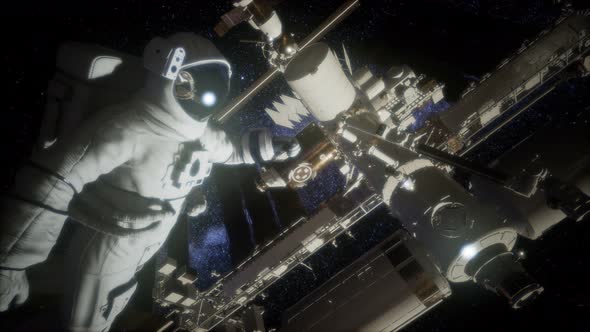 Astronaut Outside the International Space Station on a Spacewalk