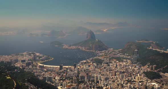 A panoramic shot of Botafogo Bay and Sugarloaf Mountain in Rio de Janeiro, Brazil. 4K
