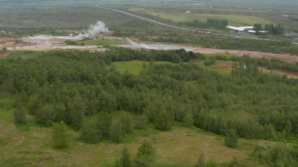 Aerial View of Geysir Valley in Iceland Most Famous Attraction of Golden Circle