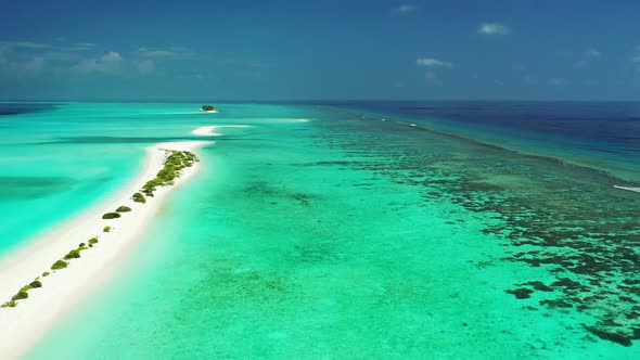 Aerial top view tourism of beautiful island beach journey by blue ocean and white sand background of