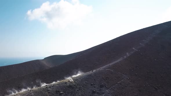 Aerial View on Hot Volcanic Gas Exiting Through Fumaroles on Vulcano Island