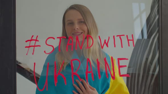 Positive Lovely Woman with Ukrainian Flag Invoking to Support Ukraine During War