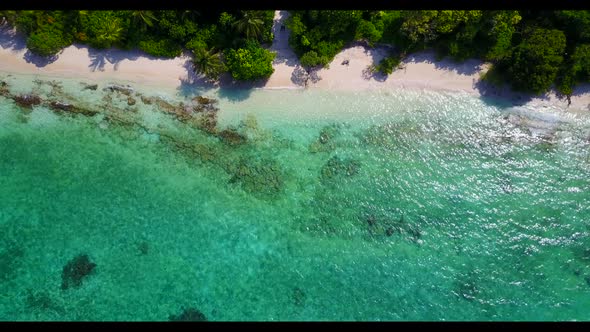 Aerial view sky of exotic bay beach holiday by clear lagoon and white sand background of a dayout in