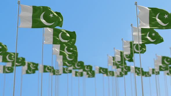 Pakistan Row Of National flags Walk Throw Animation