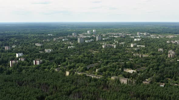 Aerial Top View of the Abandoned City of Pripyat Near Chernobyl Ukraine