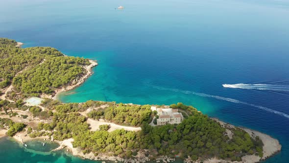 Yacht Near the Green Island in Greece