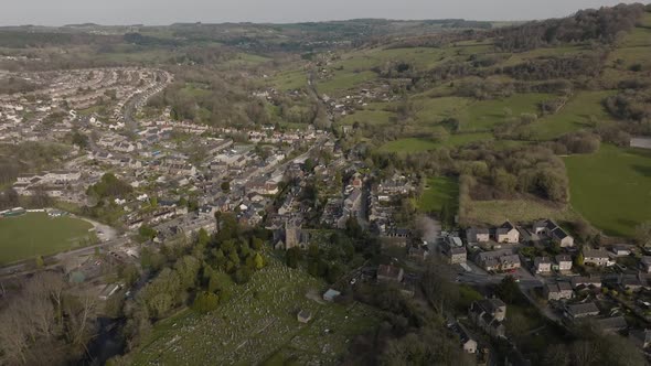 Matlock Suburbs Church And Countryside Derbyshire England Aerial Landscape Winter-Spring Season