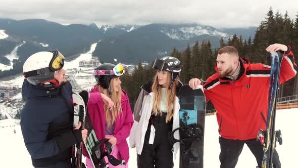 Group of Friends Enjoying at Mountain Ski Resort