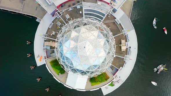 Aerial View Of Architectural Landmark In False Creek. Science World, Formerly Telus World Of Science