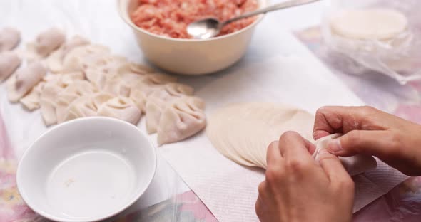 Making of meat dumpling at home