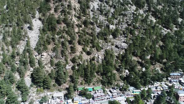 Gangotri village in the state of Uttarakhand in India seen from the sky