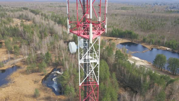 Aerial View to the Telecommunication Tower Installed for the Cellular Network