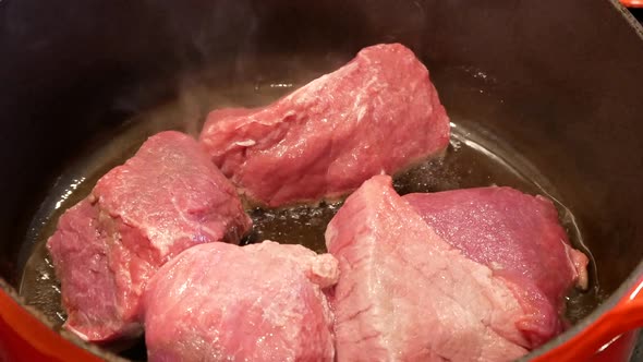 Preparation of traditional burgundy beef with red Burgundy wine