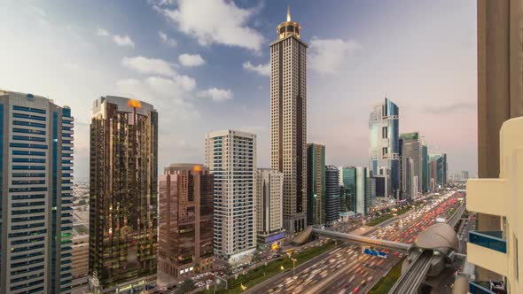 Downtown Dubai Towers Day to Night Timelapse