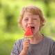Young Blond Boy Eating Red Watermelon On Stick - VideoHive Item for Sale