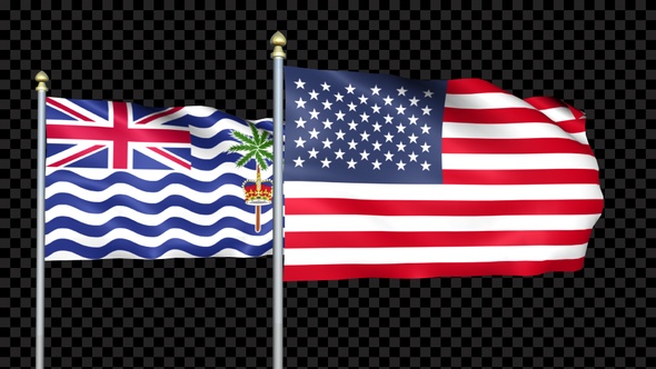 British Indian Ocean Territory And United States Two Countries Flags Waving