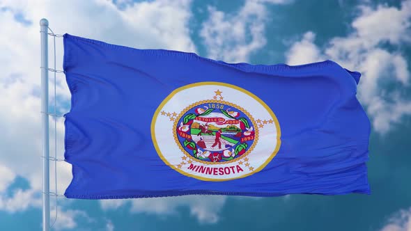 Flag of Minnesota State Region of the United States Waving at Wind