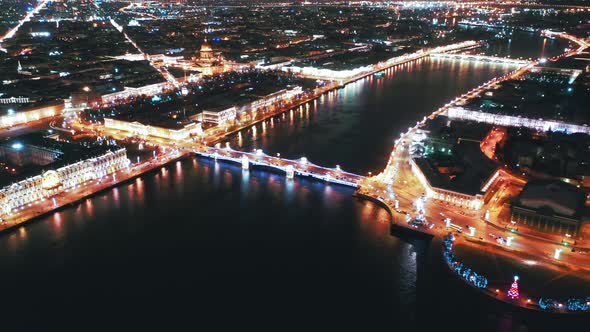 Aerial View of Old Saint Petersburg Stock Exchange and Palace Bridge, St Petersburg, Russia