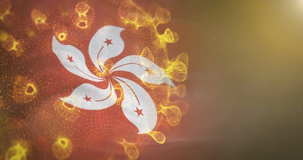 Hong Kong Flag With Corona Virus Bacteria 4K