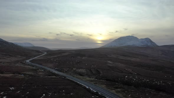 Flying Next To the R251 Highway Close To Mount Errigal, the Highest Mountain in Donegal - Ireland