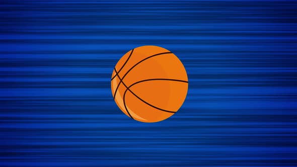 Flying basketball ball on blue background. Looped animation of throwing a ball. Moving basketball alt