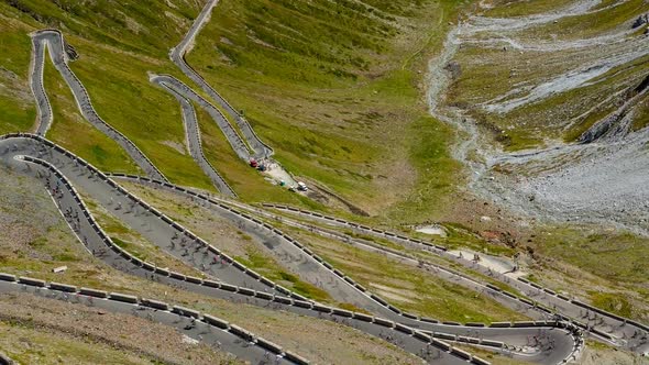 Timelapse of evening in Stelvio Pass in the Alps