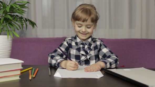 Children Making Video Call Doing Distance Education Lessons at Home. Webcam View