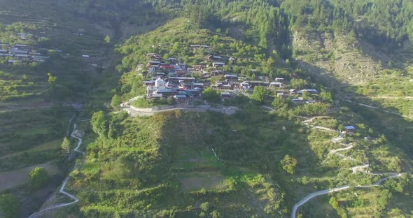 Aerial View of Himalayan Village on Height India