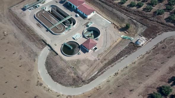 Aerial view of a sewage plant.