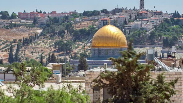 Panorama Overlooking the Old City of Jerusalem Timelapse Israel Including the Dome of the Rock