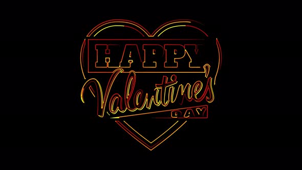 Happy Valentine's Day.Bright Neon sign. Pulsating Animation of a pink Heart Beating.