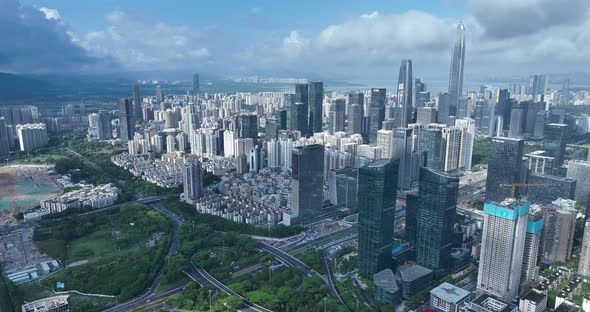 Aerial footage of landscape in shenzhen city, China