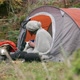 Woman with dog in tent - VideoHive Item for Sale