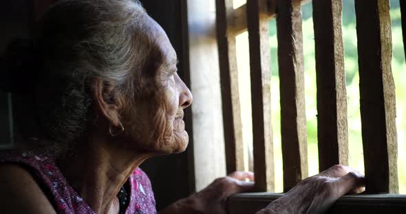 Lonely Pensive Old Senior Woman