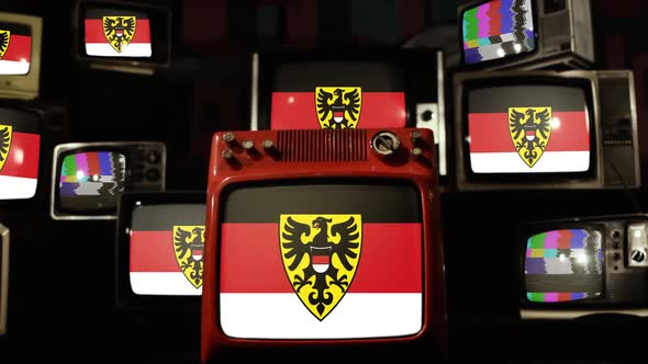 Flag of Reutlingen, Germany, on Retro TVs.