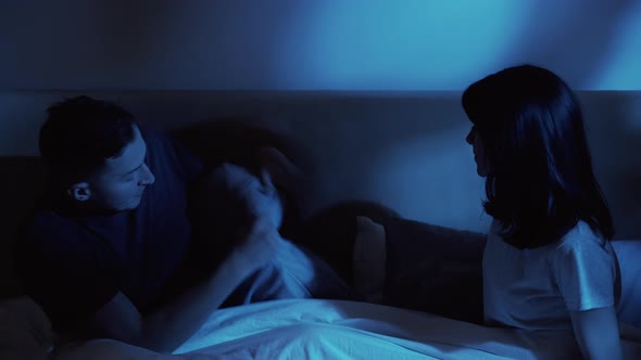 Couple Quarrel Night Conflict Man Woman Argue Bed