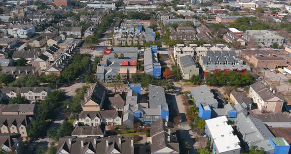 Aerial view of Affluent homes near downtown Houston in the Rice Village area