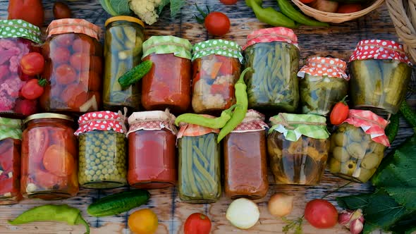 Jars with Preserved Vegetables for the Winter