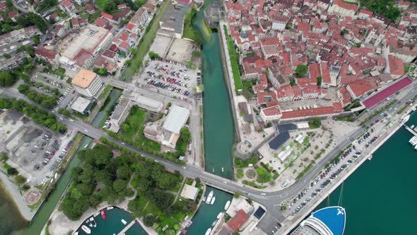 Montenegro Kotor Old Town and Cruise Liner Aerial Photography