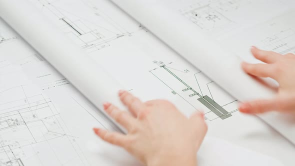 Architect Designer Drawing Plan Blueprint Closeup