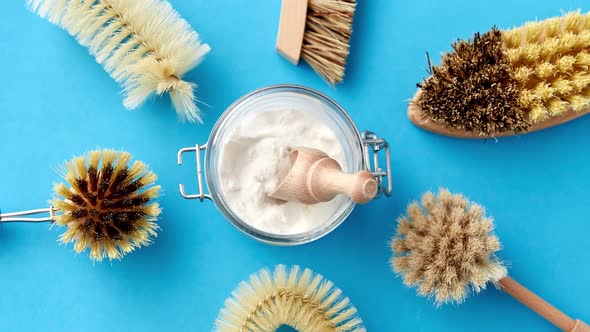 Cleaning Brushes and Soda Powder with Scoop in Jar