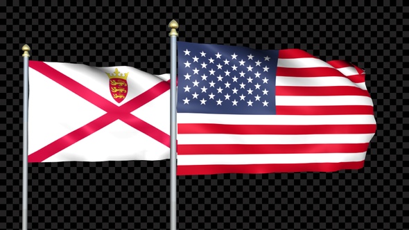 Jersey And United States Two Countries Flags Waving