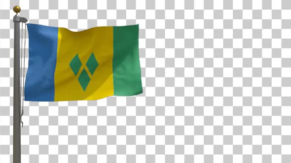 Saint Vincent and the Grenadines Flag on Flagpole with Alpha Channel