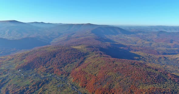 Beautiful Morning in the Autumn Forest Mountains