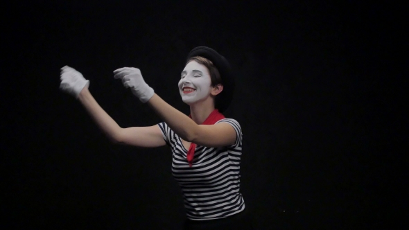 Mime Girl Playing Musical Instruments.