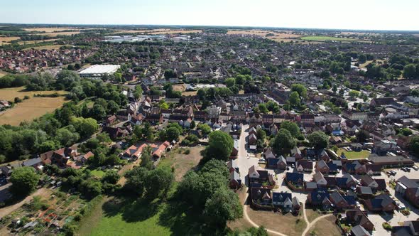 Hadleigh  town Suffolk, UK panning drone aerial view